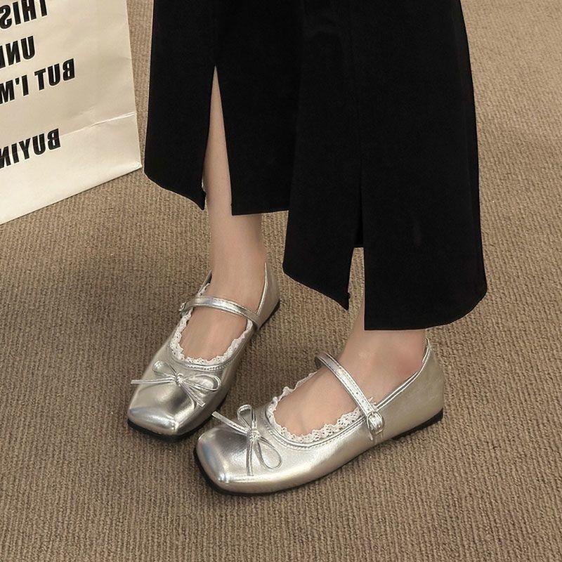 Skirt single shoes square head ballet shoes new spring French fairy bow Mary Jane shoes