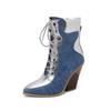 Krazing Pot Polyurethane Autumn Winter Shoes 47 Size 48 Super Size Wedges Pointed Toe Lace Up Serpentine Fashion Ankle Boots