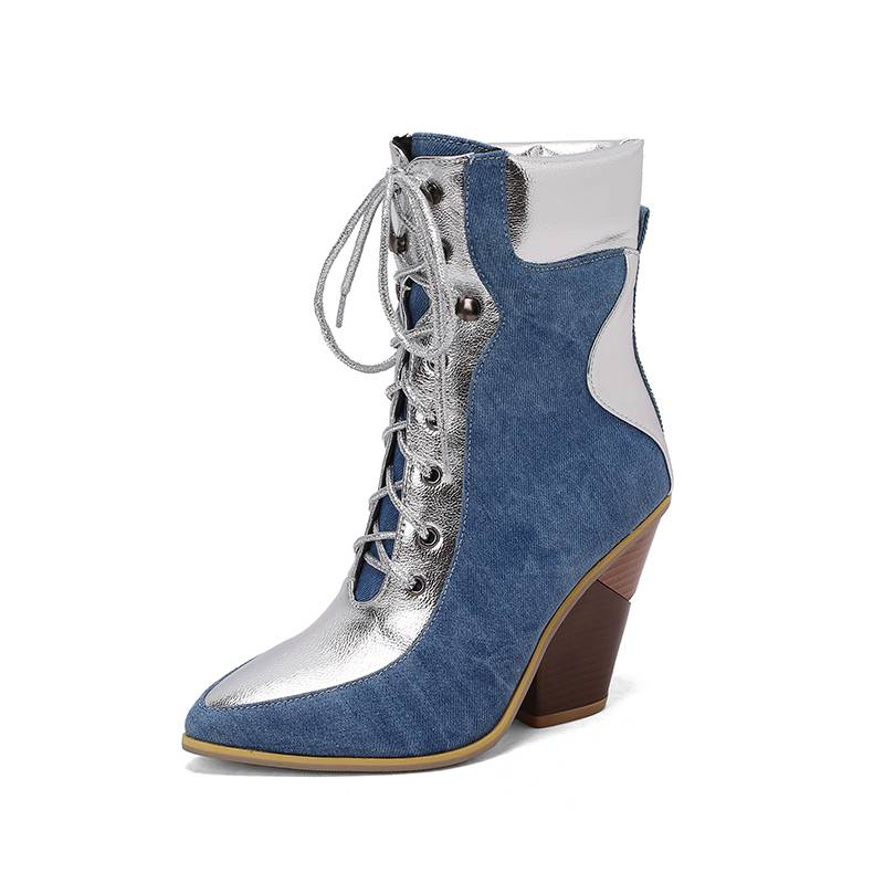 Krazing Pot Polyurethane Autumn Winter Shoes 47 Size 48 Super Size Wedges Pointed Toe Lace Up Serpentine Fashion Ankle Boots