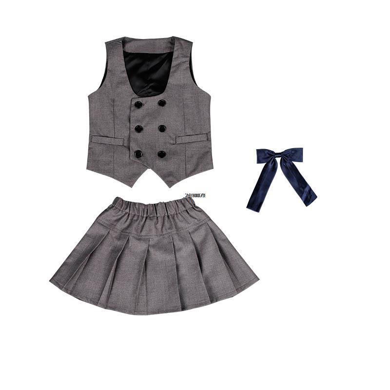 Boys Girls Summer Royal Blue Vest Shorts/Skirt Photograph Dress School Kids Uniforms Children's Day Performance Dance Costume