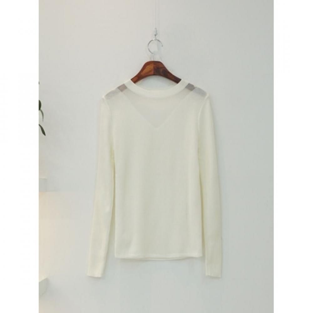 STyle LaTTe Women V Sheer Long sleeVe Round KniT T shirT