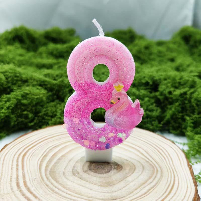 Pink Purple Swan Digital Candle Creative Design Selection Materials Colorful Birthday Cake Accessories Ambience