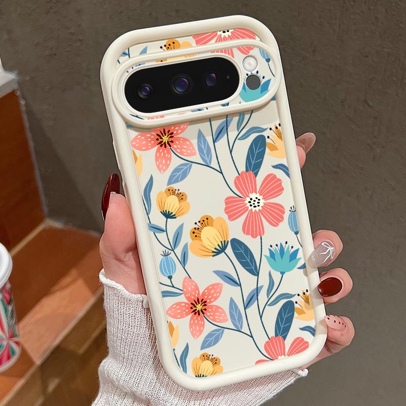 Colorful Floral Print Soft TPU Phone Case For Google Pixel 9 Pro XL 8 Pro 8A Lens Protection Matte Shockproof Bumper Cover