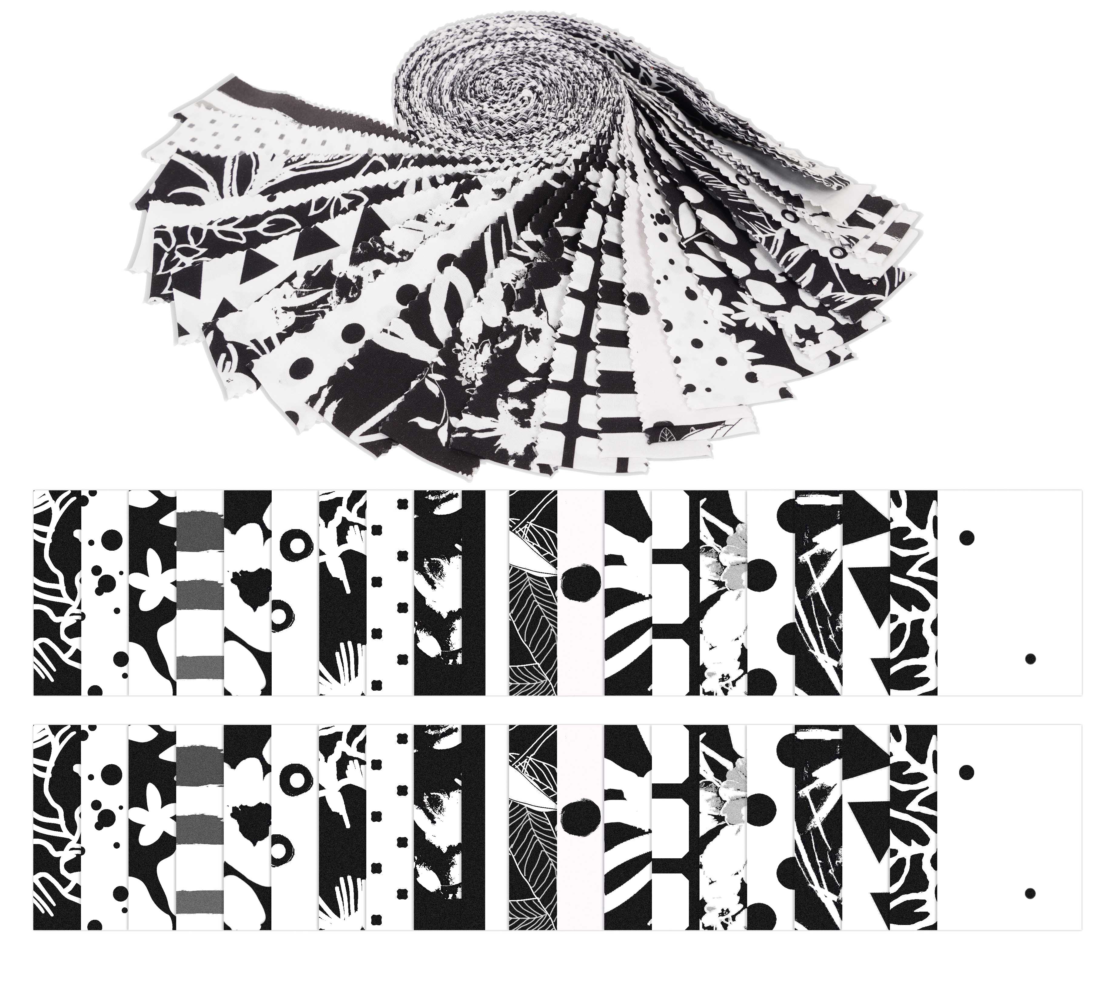 

Soimoi, 40 шт., бавовняна тканина з абстрактним квітковим принтом, попередньо нарізана тканина для стьобання, смужки для ремесел, 2,5 x 42 дюйма, желейний рулон - білий і 1.5x42 inches білий