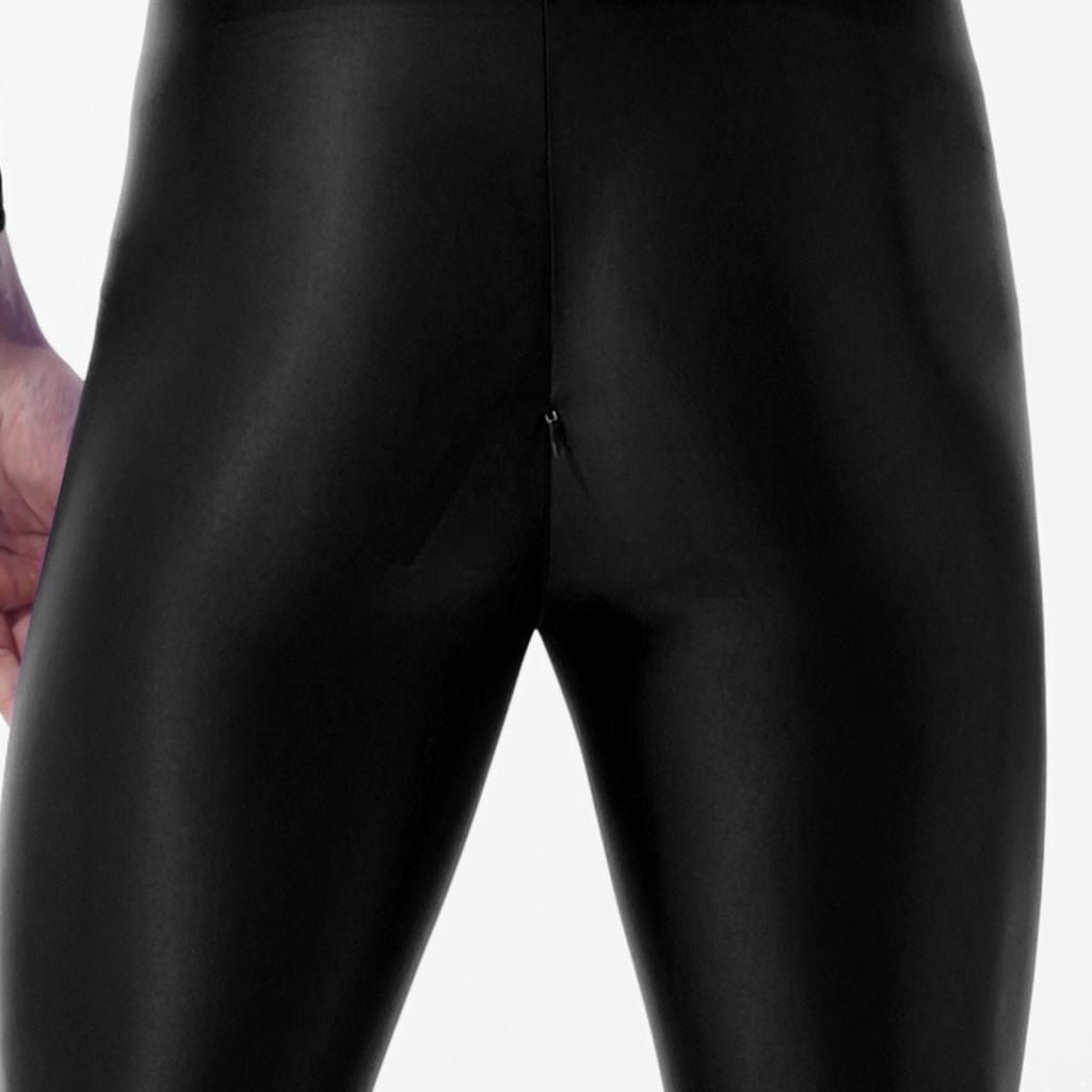 Mens Shiny High Neck Long Sleeve Double Ended Zipper Leotard Bodysuit