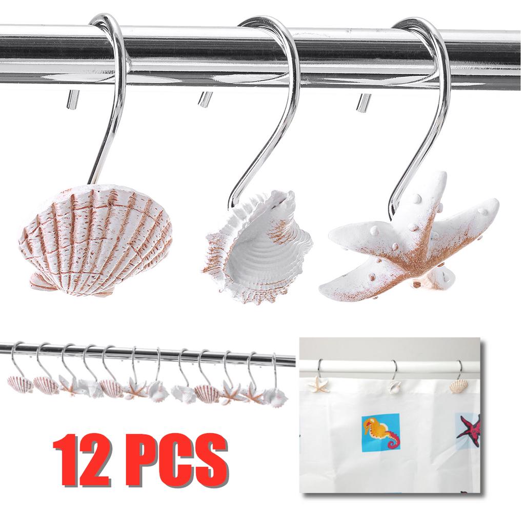 Buy 12Pcs Seashell Shower Curtain Hooks Bathroom Beach Shell Bedroom