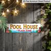 2D Flat, Vintage 'Pool House Plash Zone' Aluminium Decorative Sign - 15.7×3.94inch Country Pink Pool-Themed Decor Suitable for Farmhouse, Cafe