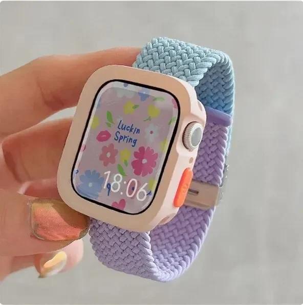 Candy Silicone Case+Strap For Apple Watch Series 9 8 7 45mm 41mm Band SE 6 5 4 44mm 40mm Nylon Correa Strap Iwatch Ultra 2 49mm