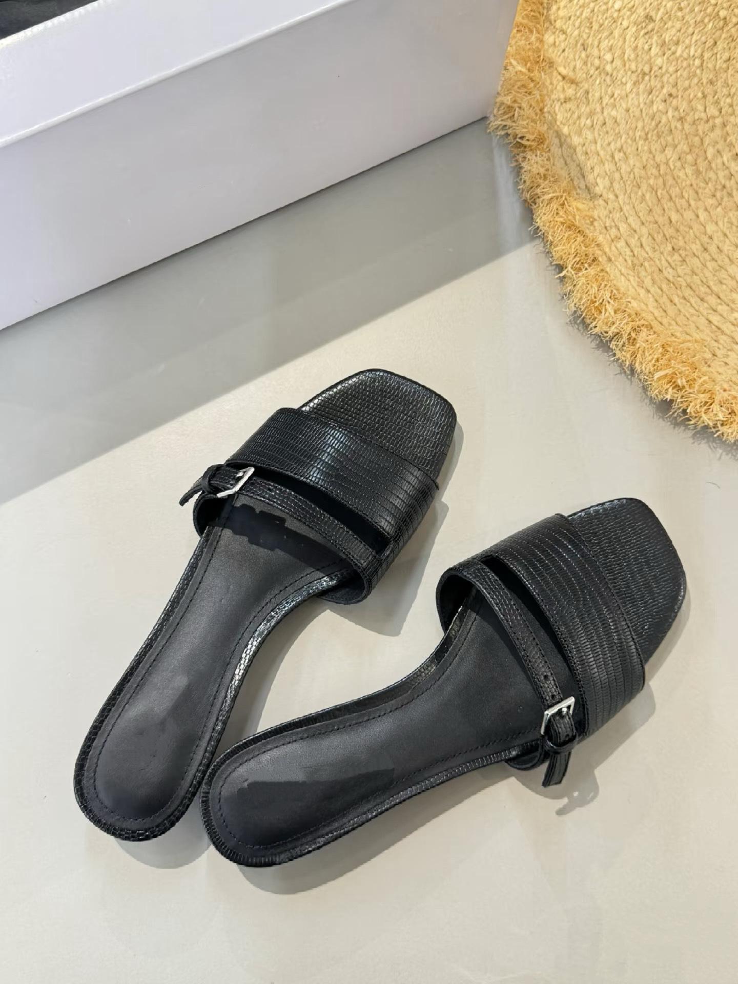 

Cowhide version~ French niche open-toe one-word slippers for women to wear 2025 summer versatile conical mid-heel cool slippers 40 чёрный