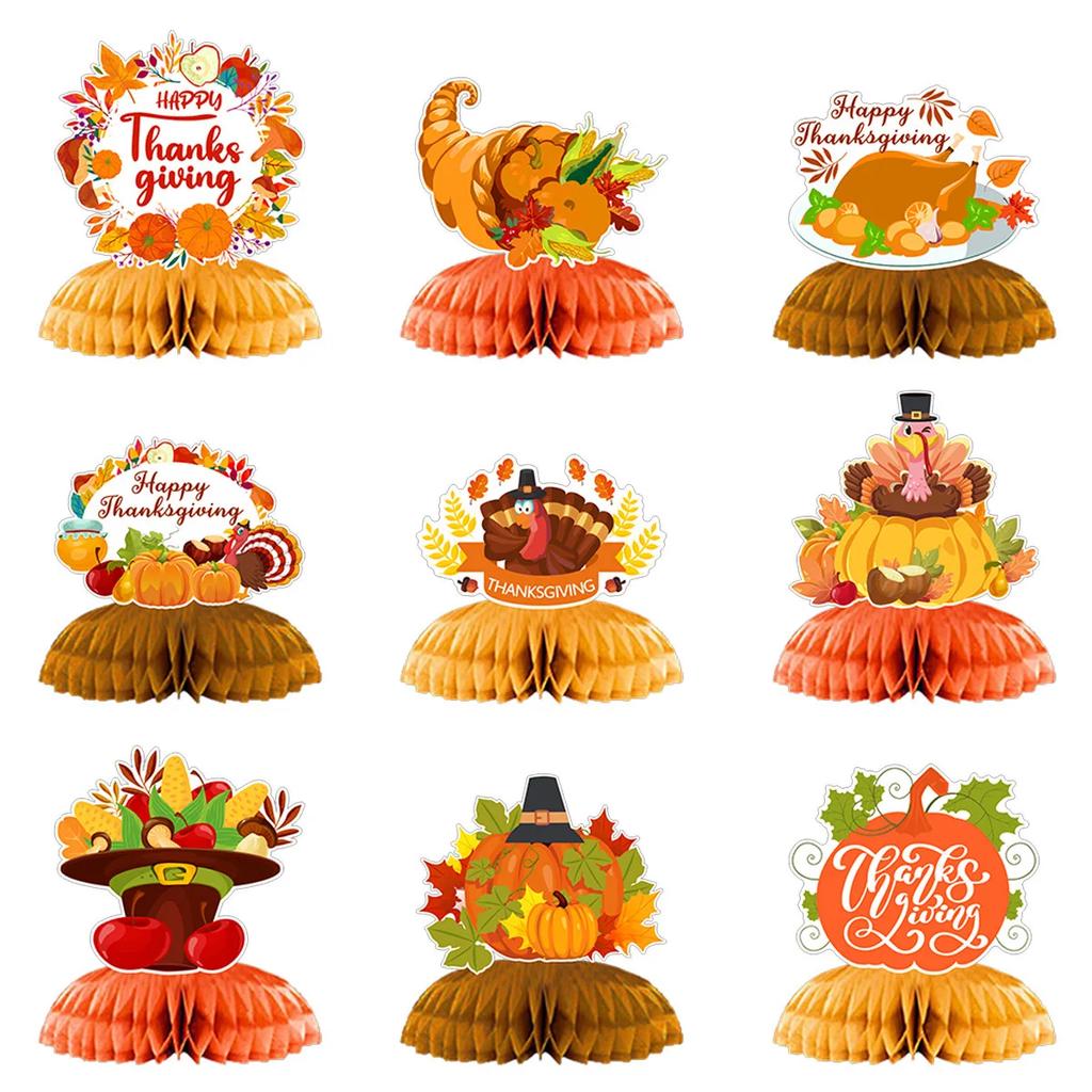 A Set of 9 Paper Honeycomb Ornaments for Thanksgiving Turkey Themed Parties Desktop Supplies Holiday Fun Decorations and Props