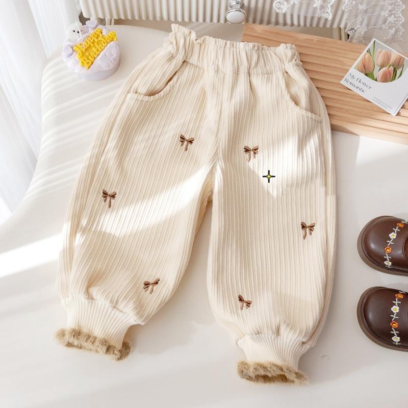 

Детские брюки из утолщенной овечьей шерсти для девочек, детские брюки с вышивкой бабочек, теплые брюки для малышей, осенне-зимняя детская одежда, мода 130 бежевый