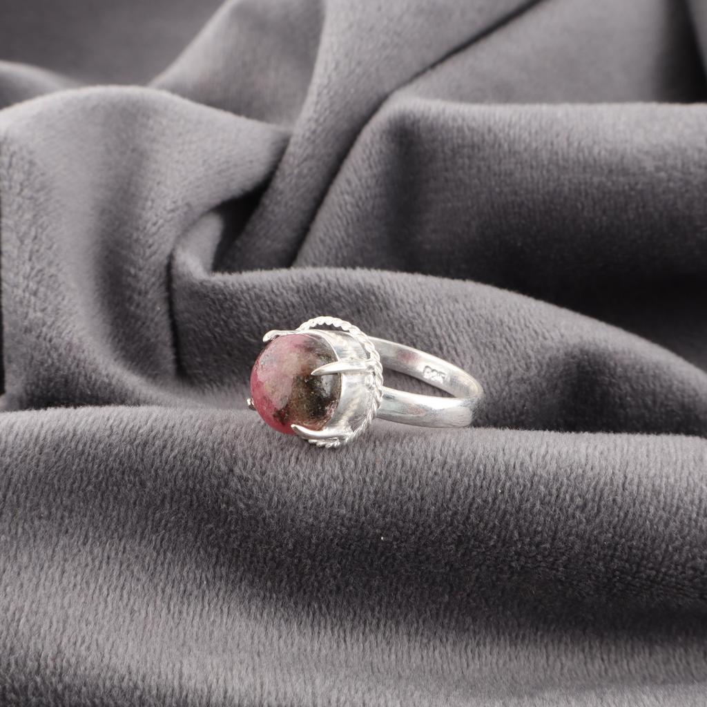 Black Rhodonite Gemstone Jewelry. 925 Sterling Silver Ring, Handmade Beautiful Silver Ring For Wedding Gift