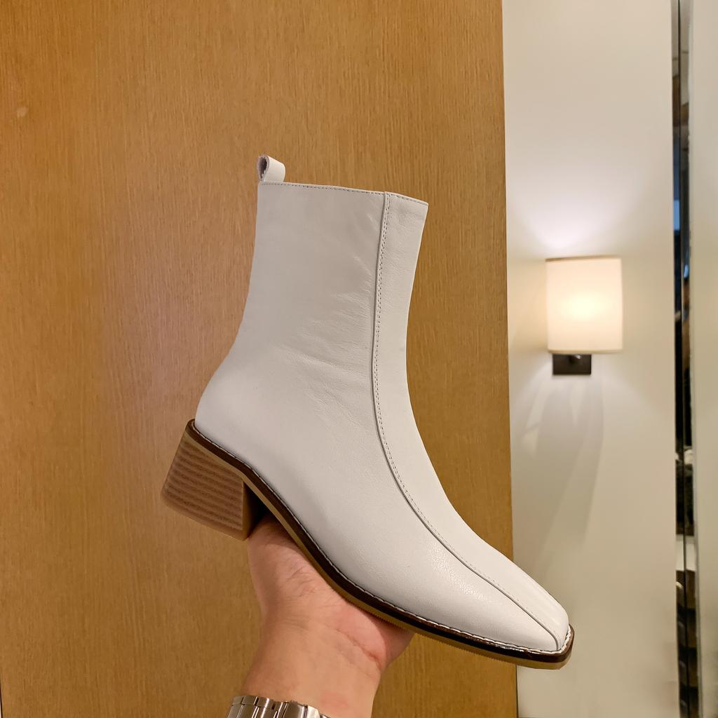 Fashion 2025 New Autumn Women Boots Genuine Leather Fashion Chelsea Boots for Women Square Toe Short Boots High Heels Ladies Shoes