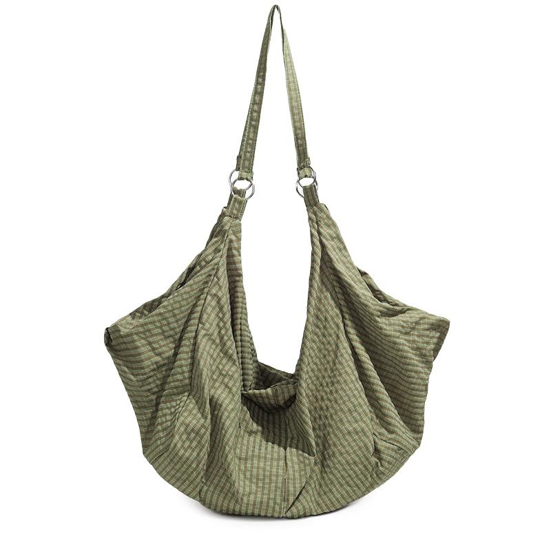 Relaxation anti-splashing casual shoulder bag large capacity simple plaid literary messenger bag flow versatile dumpling bag