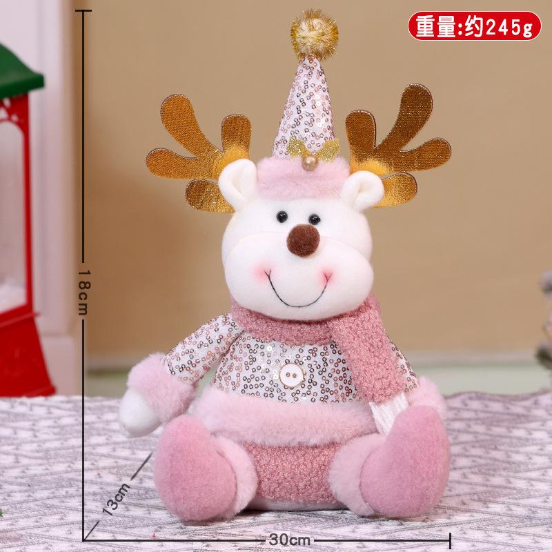 

Christmas new pink sitting doll Christmas sequined old man snowman elk tabletop ornament See the picture to mark the size