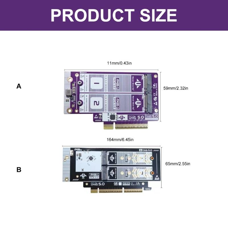 PCIe 5.0 to M.2 NVMe Adapter Card PCIE X8/X16 to M.2 Coverter Expansion Card Support for 2230 2242 2260 2280