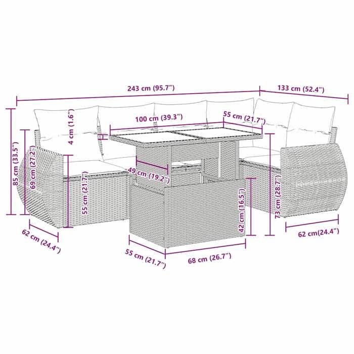 VidaXL Salon de jardin avec coussins 6 pcs marron résine tressée 3326644