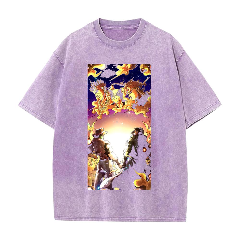 

JoJo s Bizarre Adventure Крестоносцы Звездной Пыли Джотаро Джозеф Принт Футболка Мужская Женская Хлопковая Футболка Ретро Стиранная Футболка Манга Топ S фиолетовый