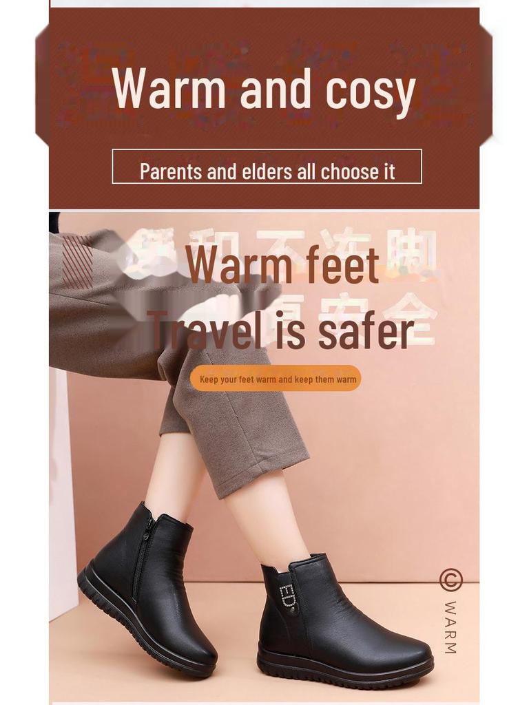 Women's Winter Warm Cotton Boots - Soft Bottom, Plus Velvet, Middle-Aged & Elderly Short Boots