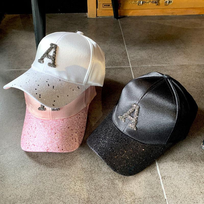 Fashion Shiny Letter A Baseball Cap Women Girl Silk Satin Spring Summer Snapback Hats Outdoor Sports Hip Hop Sun Hats Female