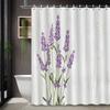 1 Eleganter Lavendel- und Holzschnitt-Duschvorhang - Lila Blumenmuster, Polyester Badezimmerdekoration, Maschinenwaschbar