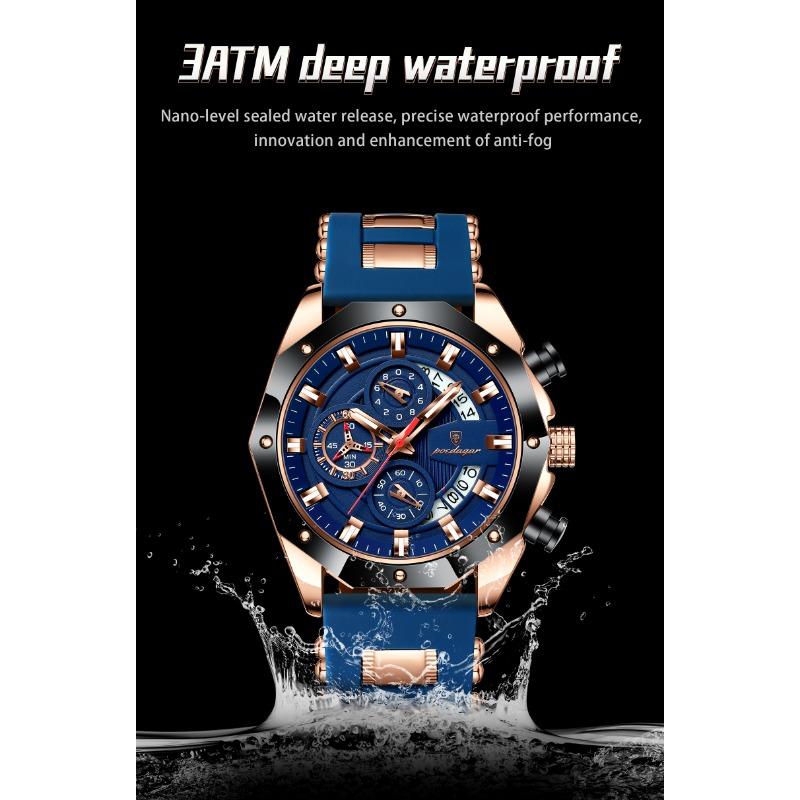 POEDAGAR Orologio Militare da Uomo di Lusso Impermeabile Luminoso Data Sportivo Cronografo Cinturino in Silicone Orologi al Quarzo