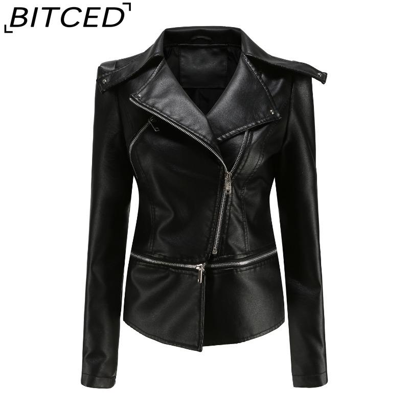 BITCED Women's Leather Jacket with Detachable Hem Spring/Autumn Coat Fashionable Casual Jacket