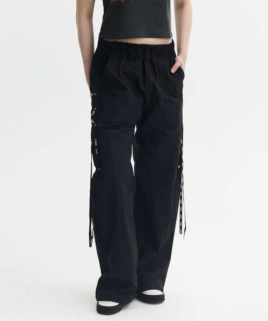 Keuleogsi Side Lace-Up Wide Pants Black