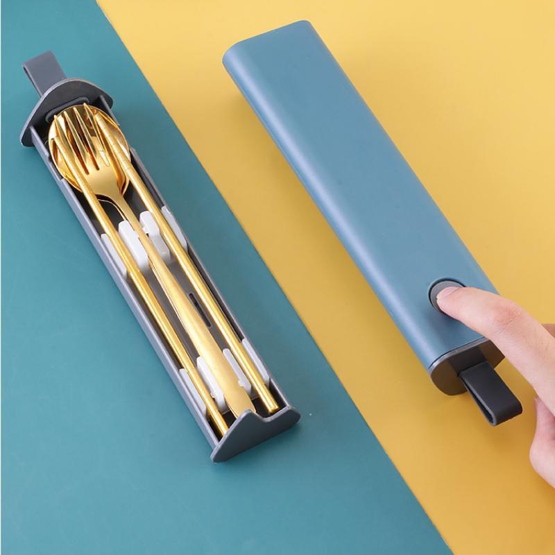 304 Stainless Steel Spoon Fork Chopsticks Cutlery Set Portable Dinnerware Kit Lunch Tableware with Box Travel Kitchen Accessories