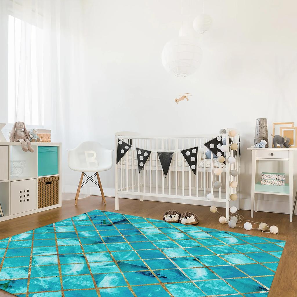 Turquoise Marble Lattice Textured Carpets for Living Room Household Bedside Rug Sofa and Coffee Table Blanket Office Floor Mats