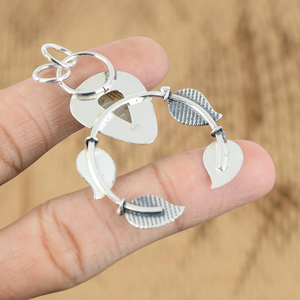 Natural Golden Rutile Gemstone Pendant 925 Sterling Silver Jewelry For Girls