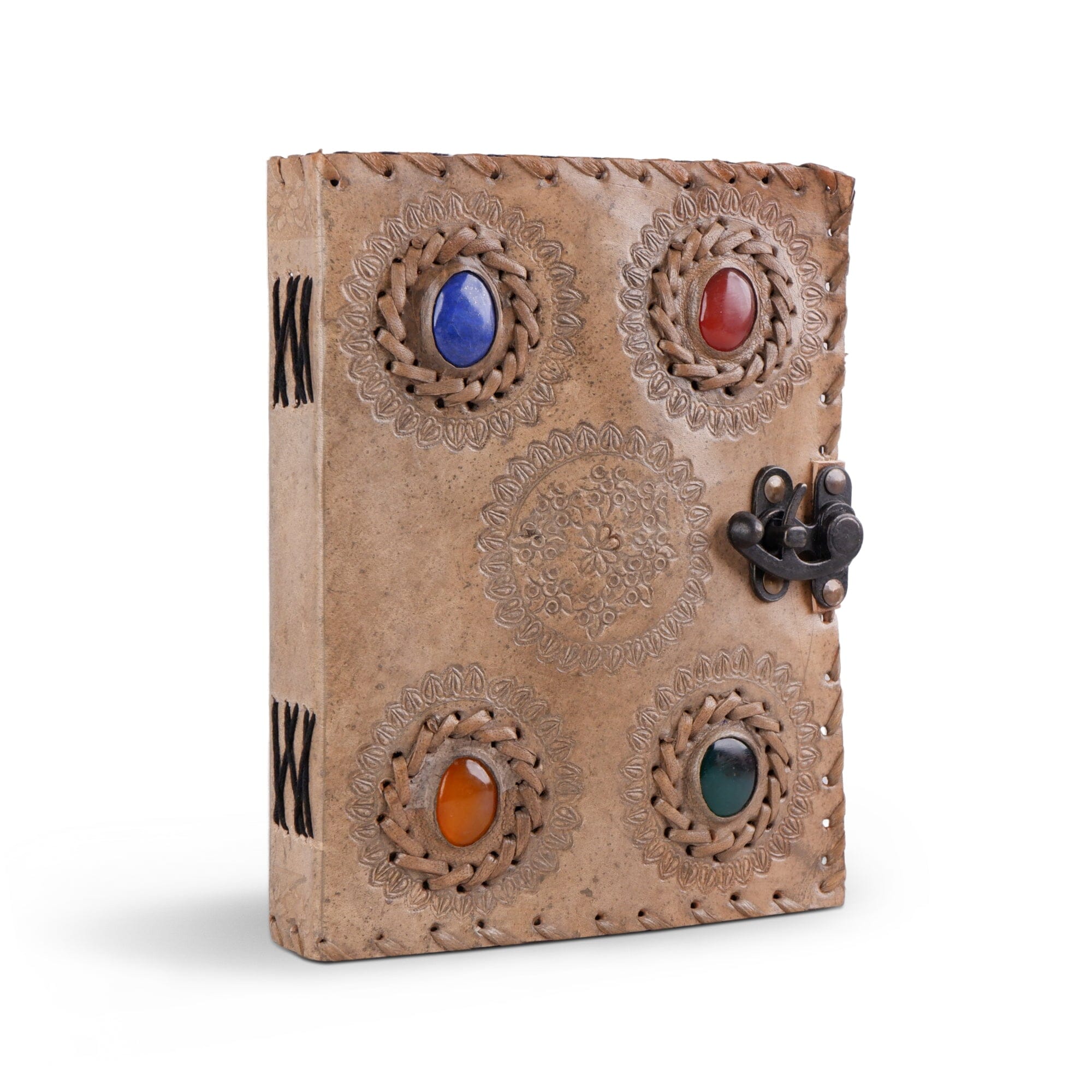 MaheTri Handcrafted Vintage 4 Stone Diary Handmade Leather Journal 8 H x 6 W Inches кремовый