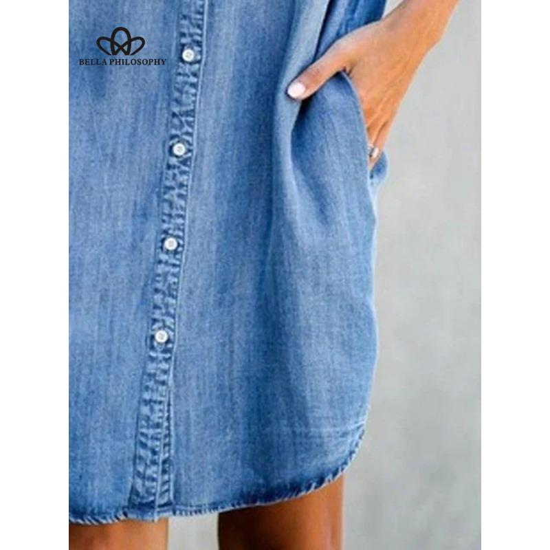 Short Sleeve Slim Fit Denim Dress Mid-Length Women's Dress Fashionable Street Style Casual Style