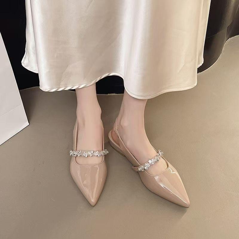 Summer Womens Flat Shoes With Pointed Head Design And Rhinestone Decoration For Casual Wear