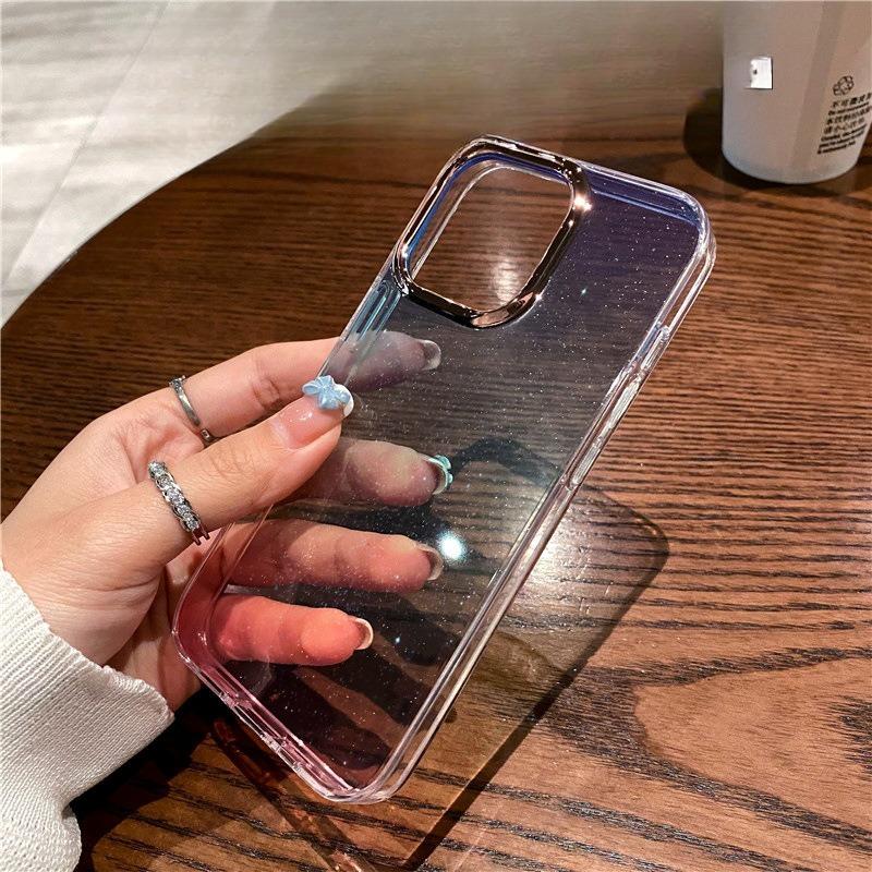 Applicable To Apple 17proMax Single Color Mobile Phone Case Gradient Glitter Powder IPhone 16 Metal Lens Ring 15 Protection Case