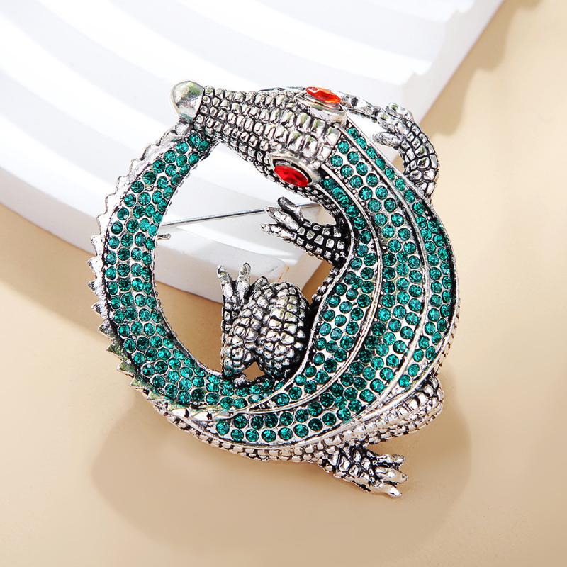 Fashion Vintage Rhinestone Crocodile Brooches For Women Clothing Coat Party Accessries Gifts