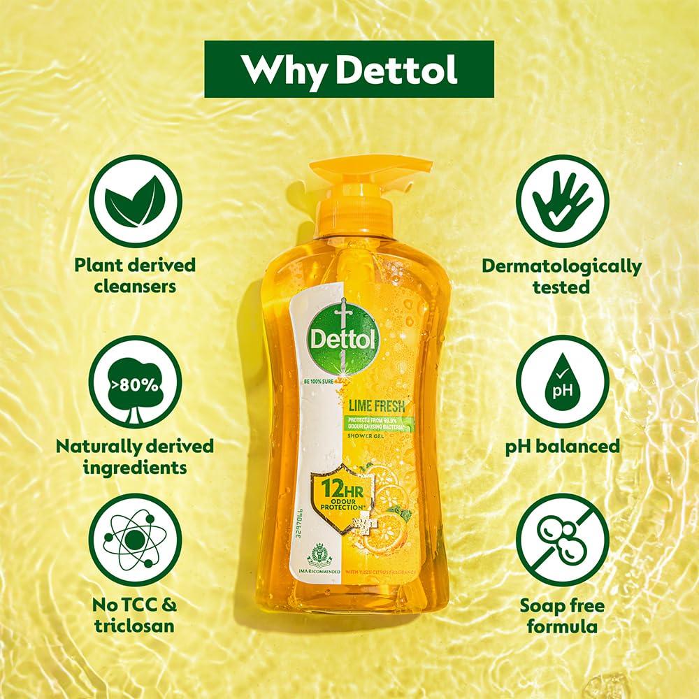 Dettol Body Wash and Shower Gel, Lime Fresh - 500ml | Soap-Free Bodywash | 12h Odour Protection