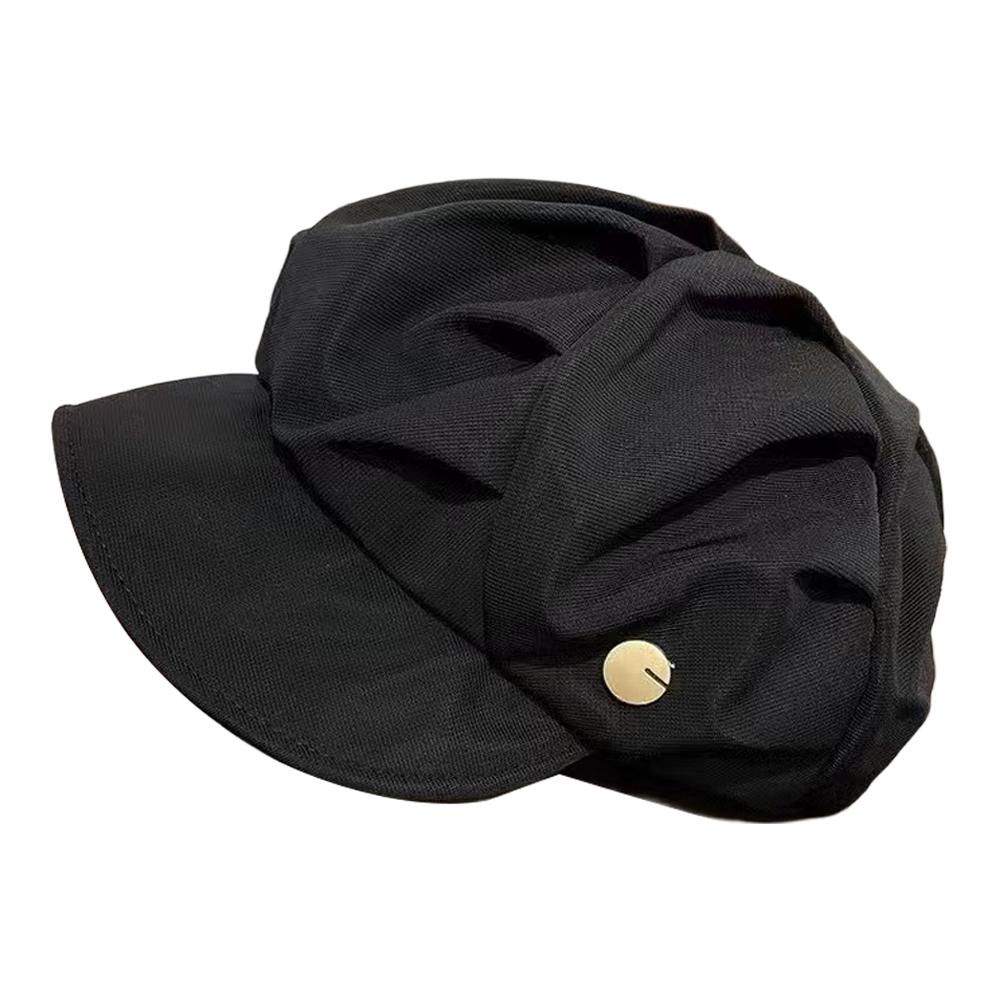 

NEW Vintage Octagonal Hats Women Solid Color Pleated Berets Artist Painter Newspaper Cap Winter Autumn Casual Street Brim Caps чорний
