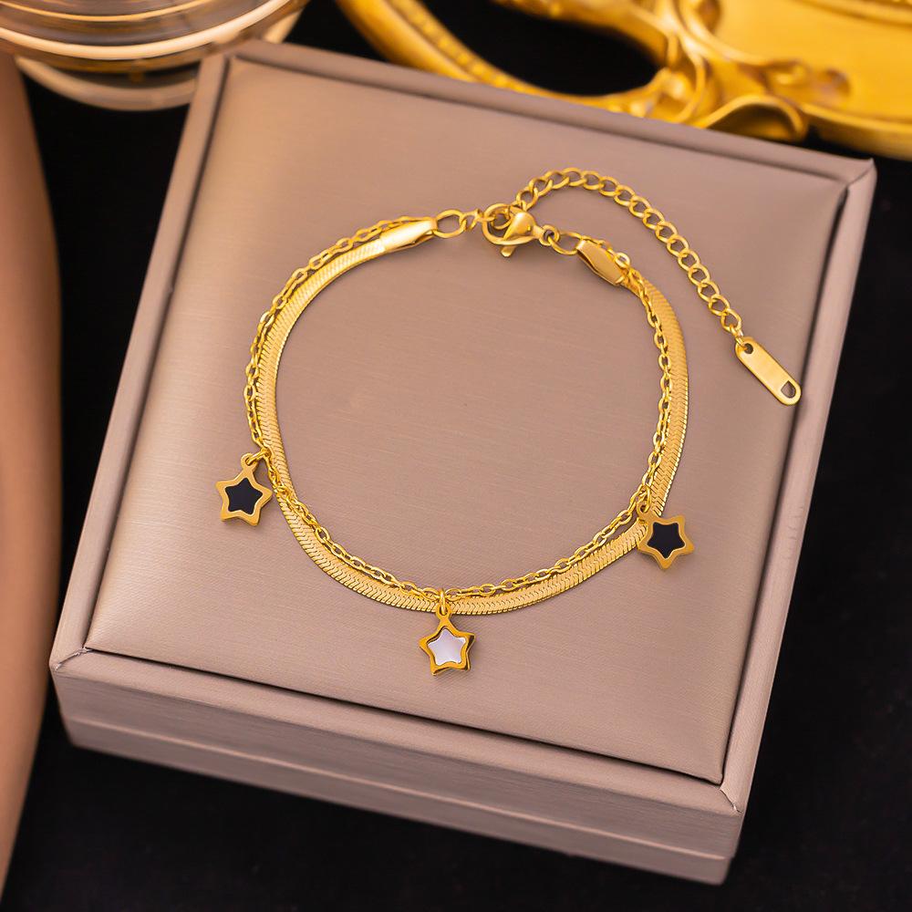 18K Gold Plated 316L Fashionable Titanium Steel Bracelets Waterproof Heart Roman Numerals Queen's Chain Link Bangles