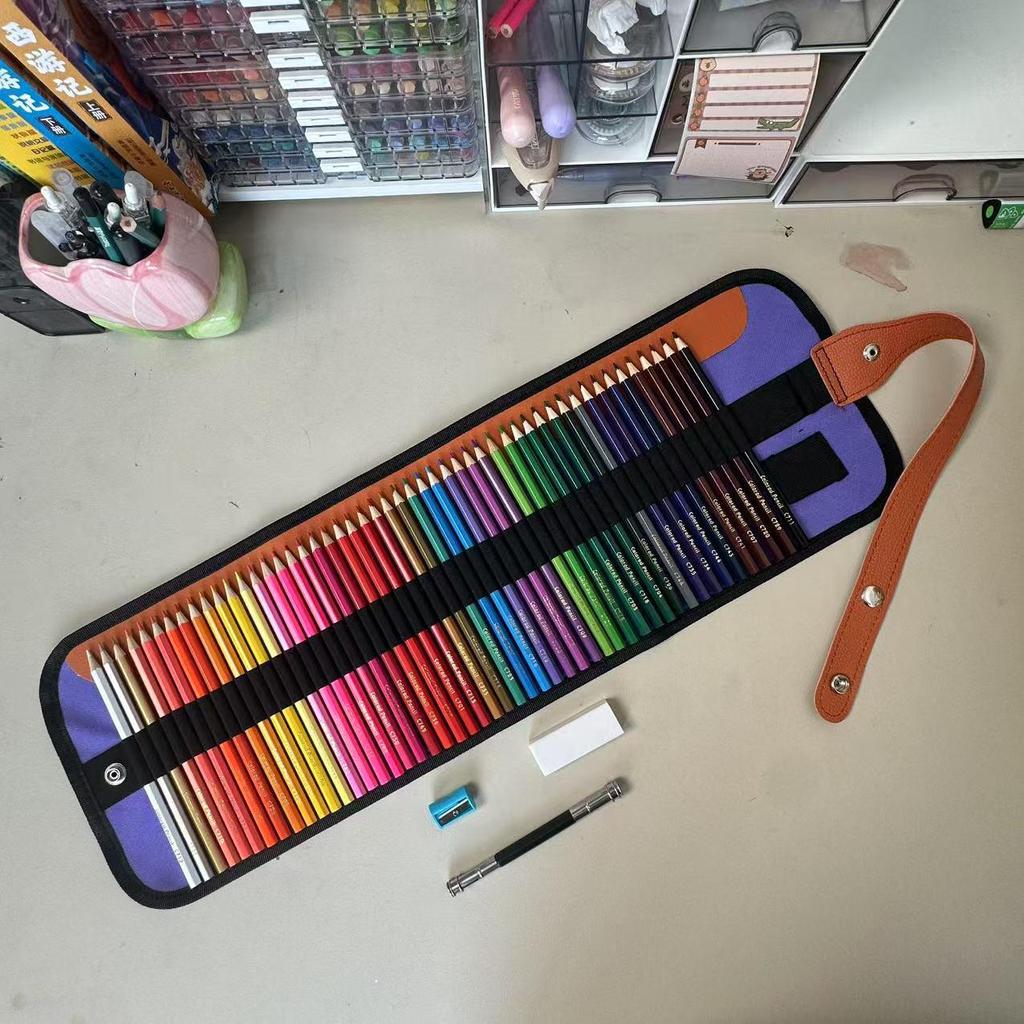 50 Colored Wooden Pencils In Roll-Up Case for Students and Artists