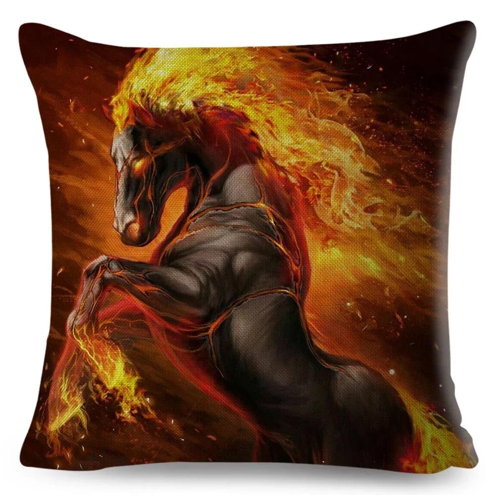 Mythology Lion Wolf Horse Pillow Case Decor Cartoon Water Color Animal Cushion Cover Polyester Pillowcase for Sofa Car Home