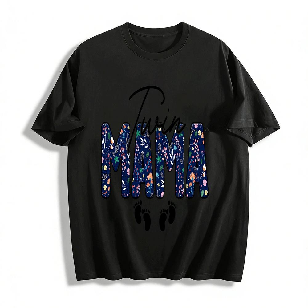Floral Print Twin Mama T-Shirt Casual Mom Life Maternity Top Pure cotton T-shirt XXS