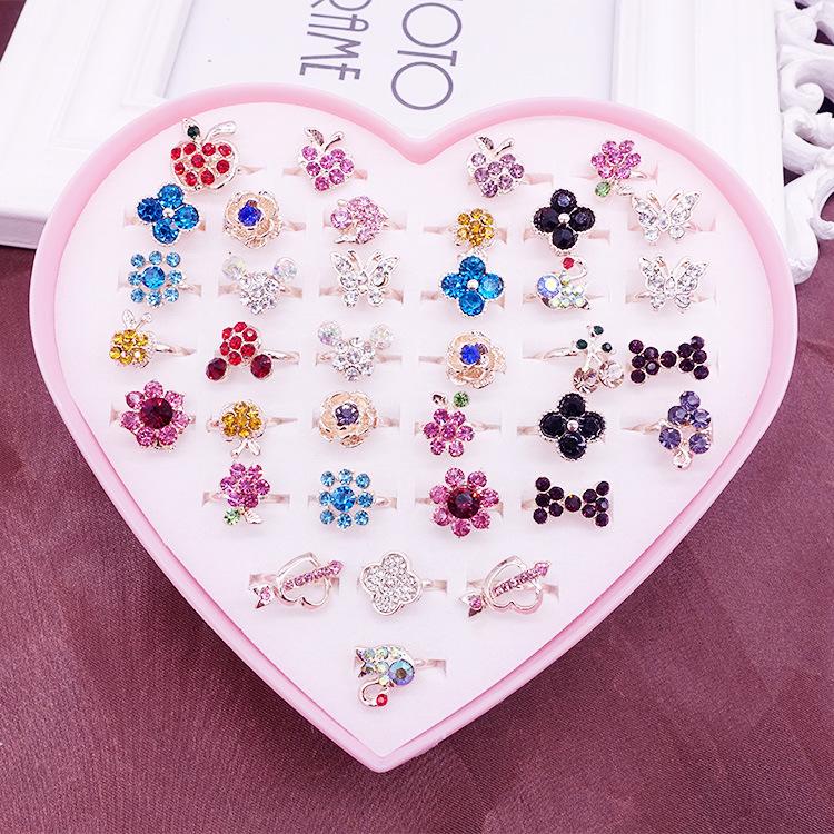 10Pcs New Zirconia Ring Floral Pattern Ring Cartoon Alloy Ring