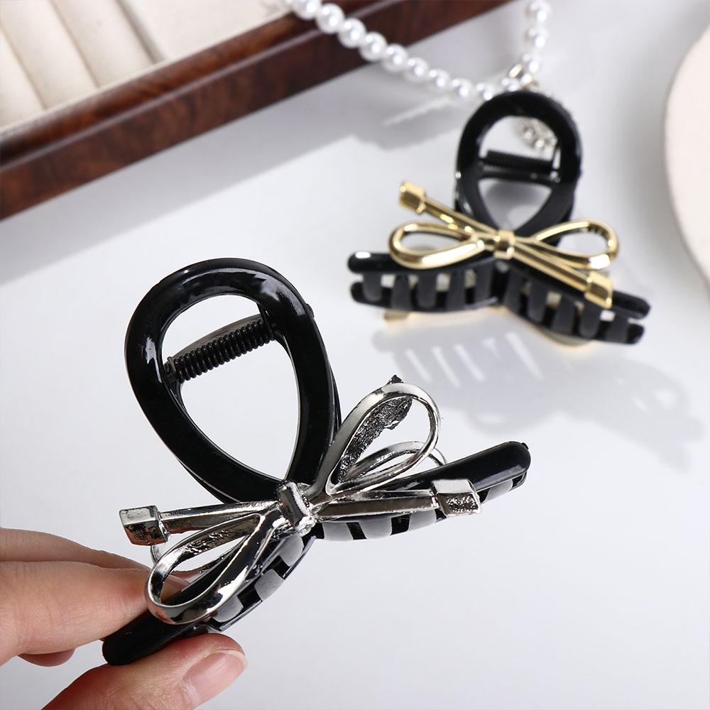 

Ins Bow Hair Claw Acrylic Bow Crab Clip Elegant Metal Crab Clip Daily серебряный