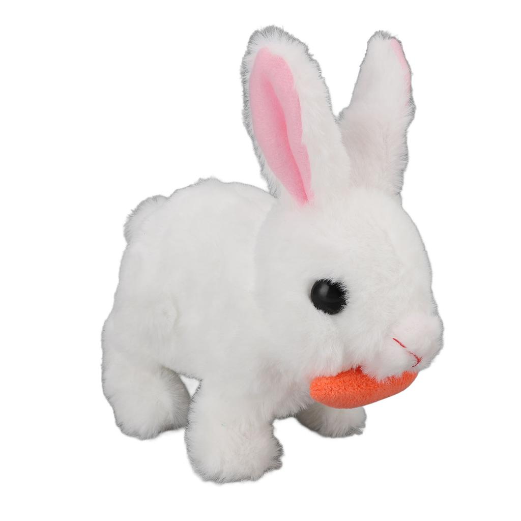 Realistic Bunny Toy Plush Interactive Easter Electronic Hopping Bunny Toy with Sound Wiggle Ears for Birthday Gift White
