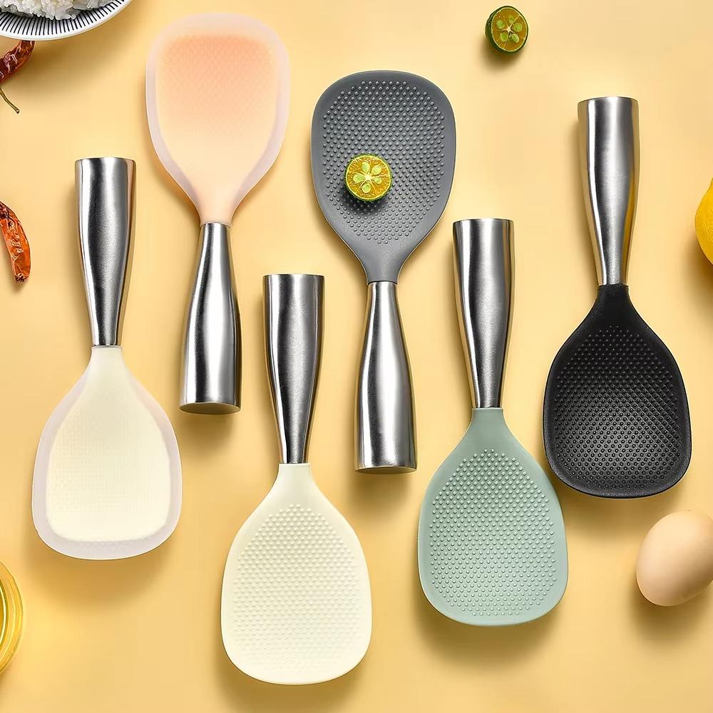 Stainless Steel Handle Silicone Rice Spoon Non-stick Rice Paddle Kitchen Tableware Rice Scoop  Home