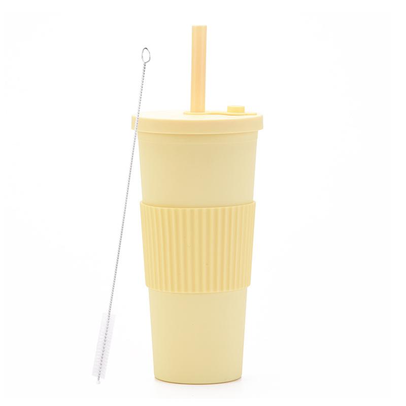 2025 Large Capacity Double Layer Plastic Cup Large Hole Straw Pearl Boba Milk Tea Cup Portable Outdoor Straw Cup