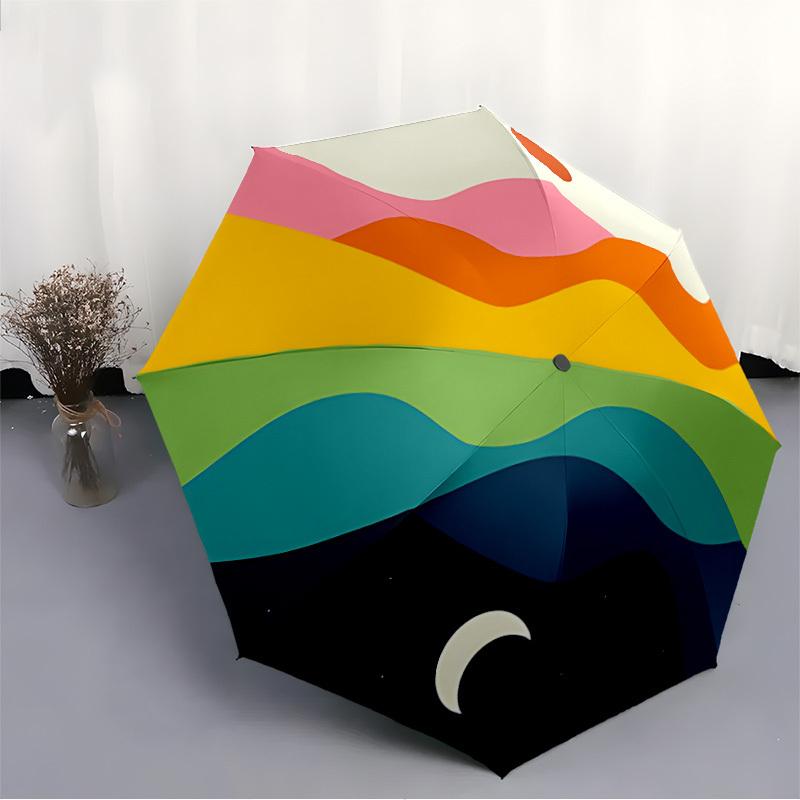 1pc Sunset Waves Auto Open/close, All-Season Portable Folding Umbrella for Women & Men, Travel, Everyday, Formal Events - Compact Luxury Parasol, Outd