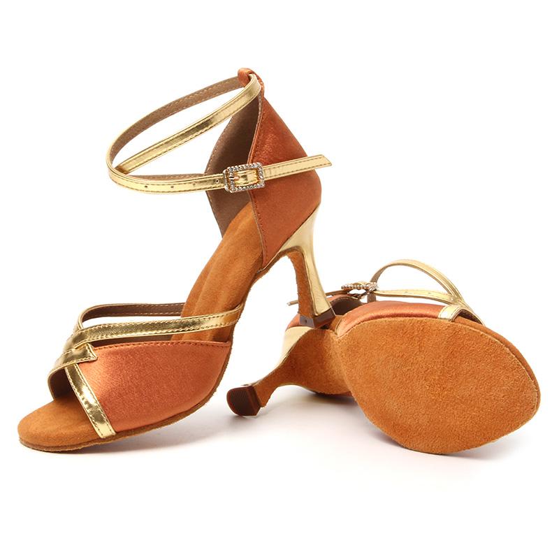 Latin Dance Shoes  Satin Sandal Ladies Latin Dancing Shoes Pro Soft Sole High Heels Comfortable Stable