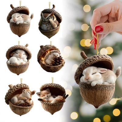 Ornements Glands de Forêt Confortables Décoration Suspendue Animale Acrylique 2D pour Arbre de Noël Fête Thème Forêt Décoration de Maison